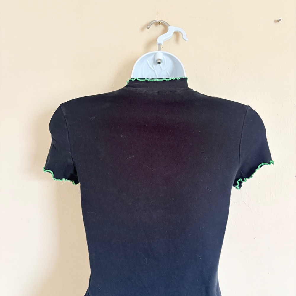 A.Lab Zumiez Blak Bodycon Neon Green Rose Print Ruffle Neck Mini Dress XS - Picture 5 of 16
